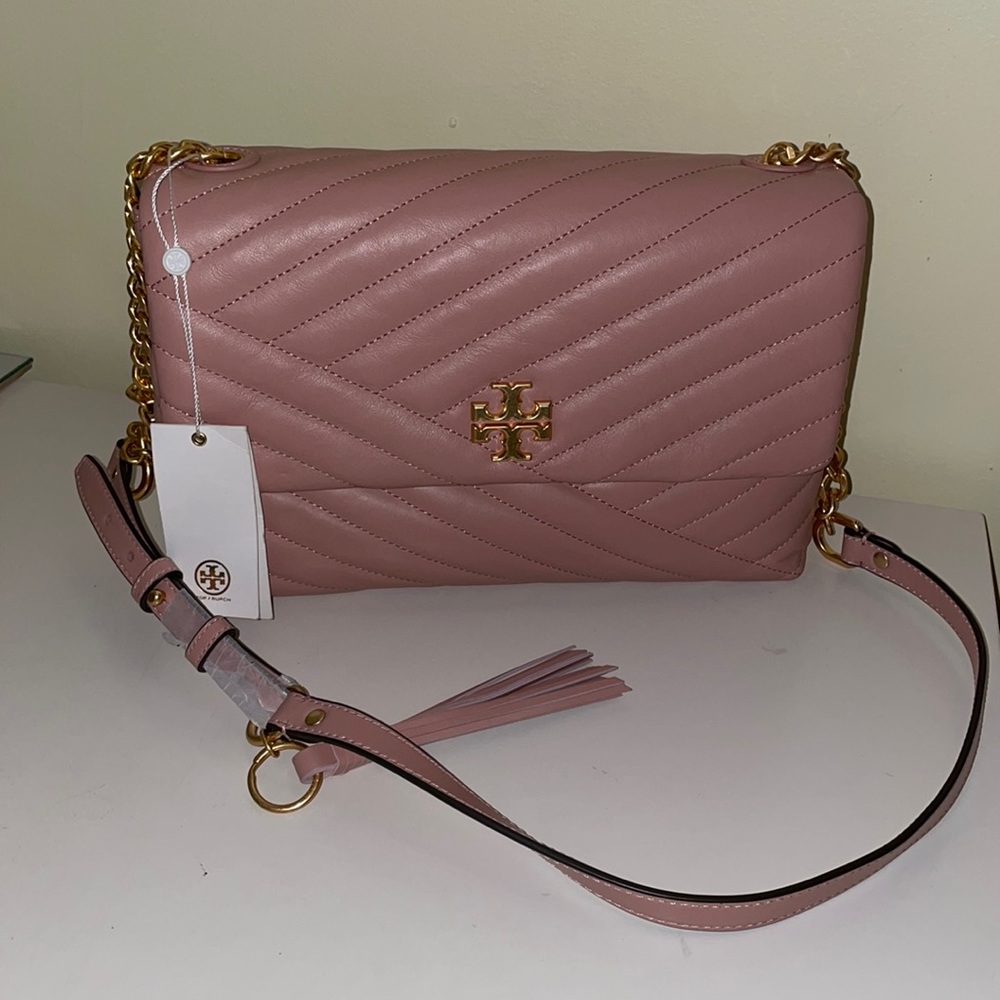 NWT Tory Burch Kira Chevron Flap Shoulder Bag Pink Moon / 689
